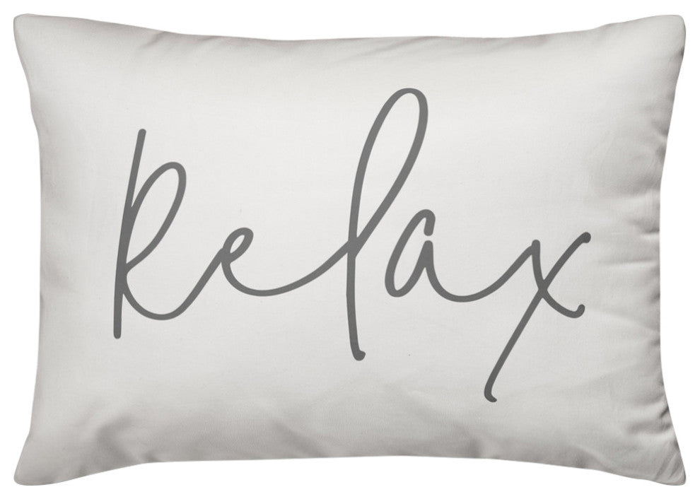 'Relax' Thin Script Outdoor Lumbar Pillow, White