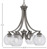 Zilo Downlight, 4 Light, Chandelier, Graphite Finish, 5.75" Smoke Bubble Glass