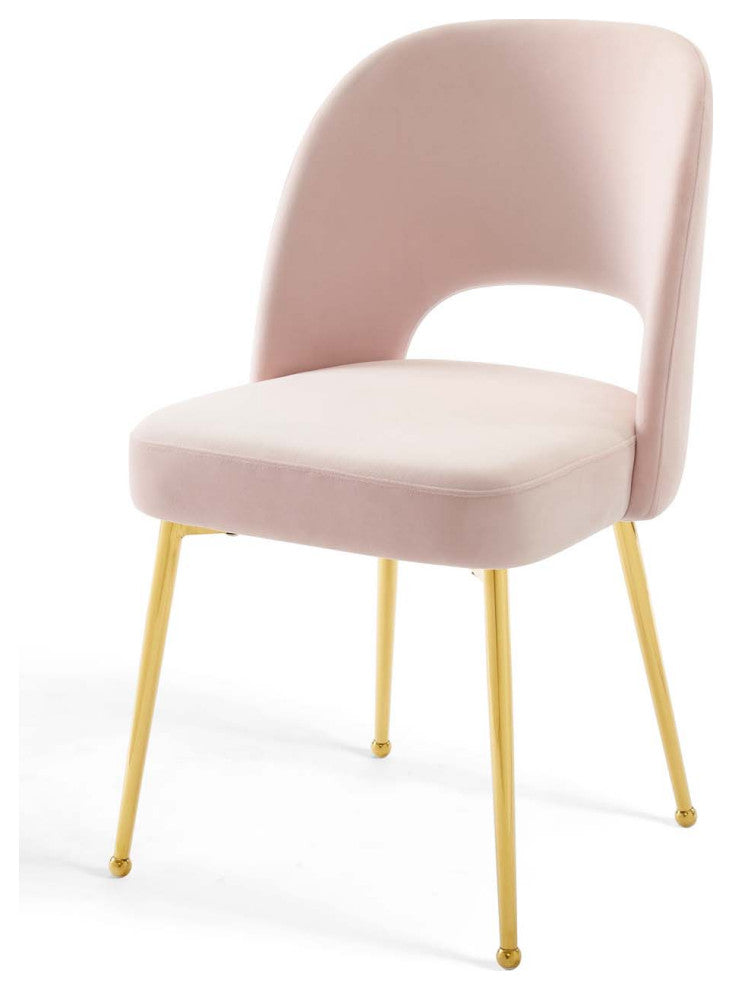 Side Dining Chair, Velvet, Metal, Pink, Modern, Bistro Restaurant Hospitality