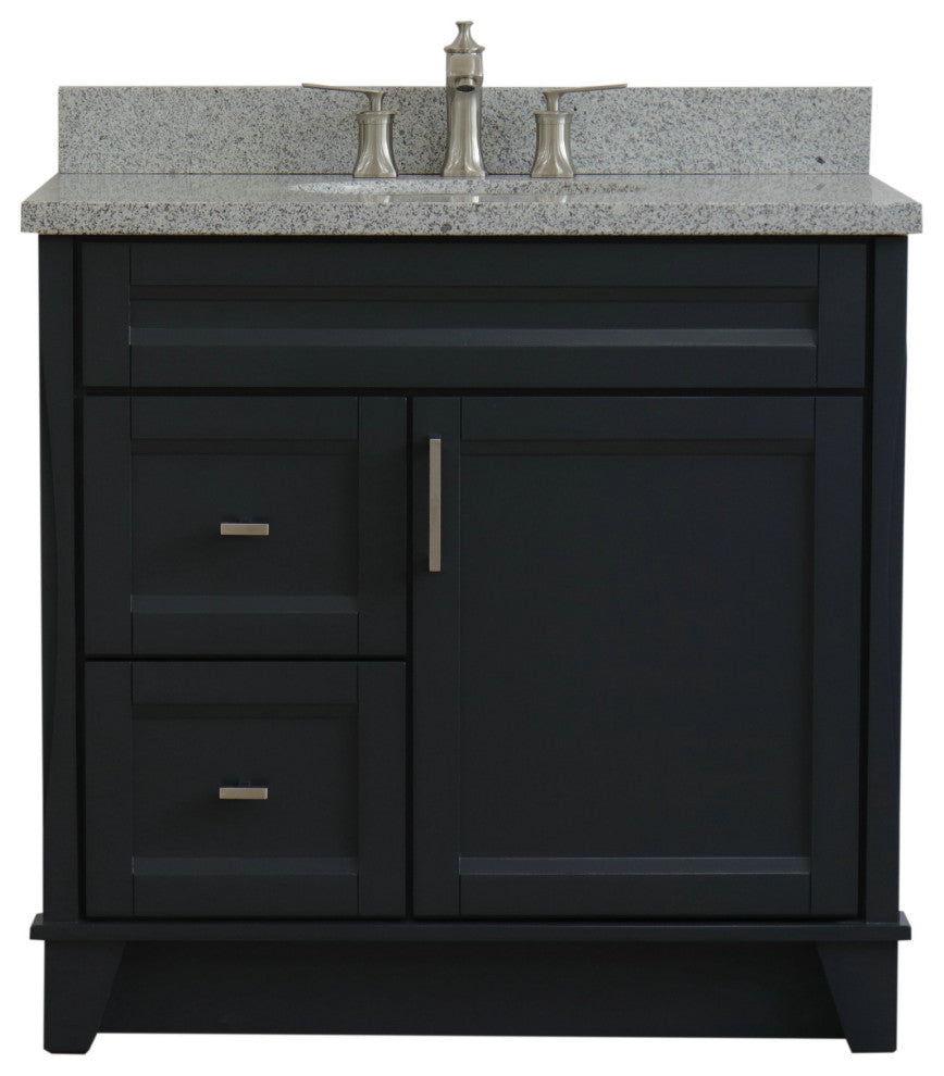 37" Single Sink Vanity, Dark Gray Finish With Gray Granite