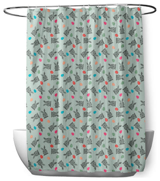 70"Wx73"L Bunnies and Eggs Shower Curtain, Breezeway Green