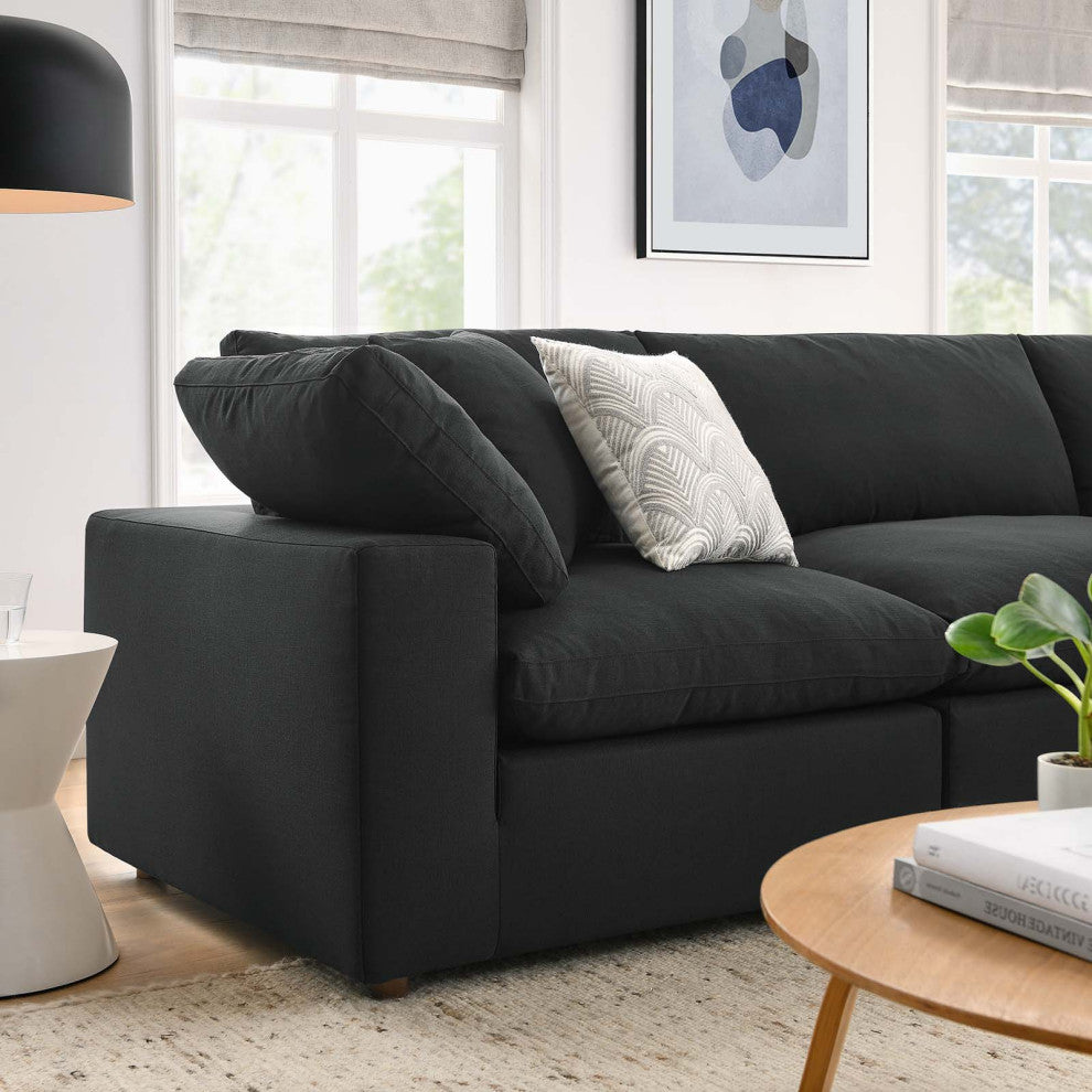 Modular Sectional Deep Sofa Set, Black, Fabric, Modern, Lounge Cafe Hospitality
