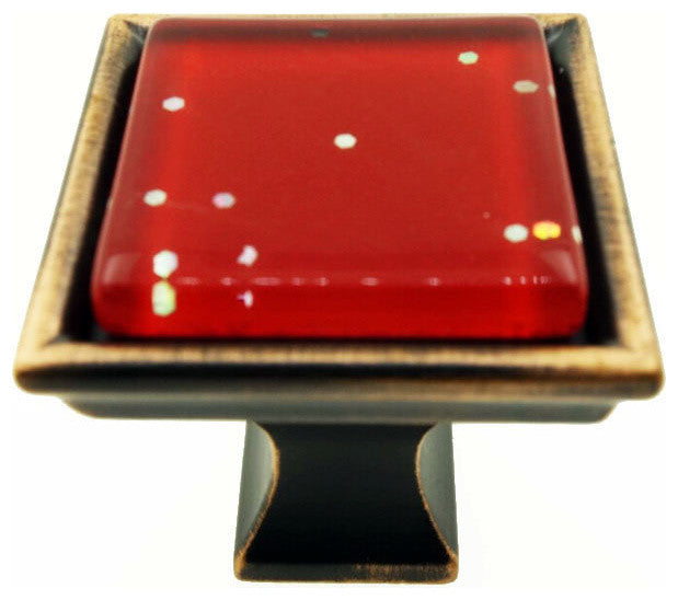 Red Iridescent Dots Crystal Glass Oil Rubbed Bronze Madison Classic Knob