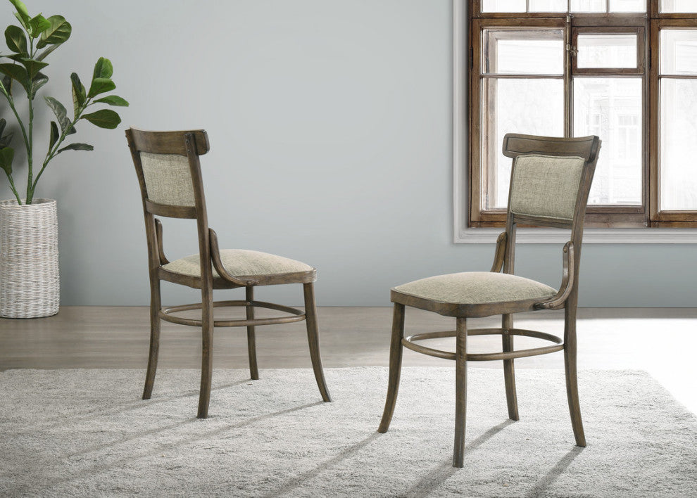 Bistro Vintage Walnut 7-Piece 72" Dining Set With Off White Fabric Dining Chairs