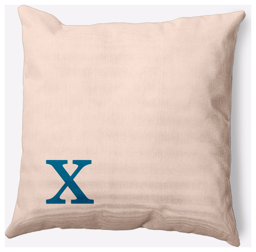 20" x 20" Modern Monogram Indoor/Outdoor Polyester Throw Pillow, Autumn Blue
