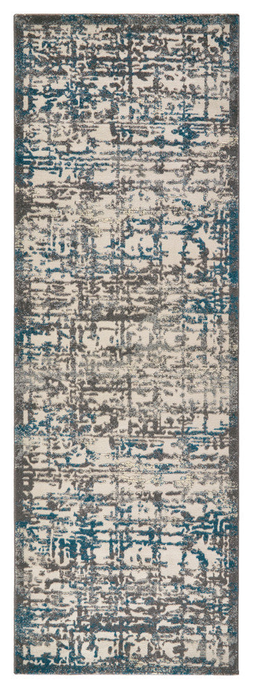 Weave & Wander Plaza Rug, Gray/Turquoise, 2'10"x7'10"