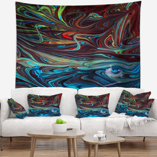 Red Blue Abstract Acrylic Paint Mix Abstract Wall Tapestry, 80"x68"