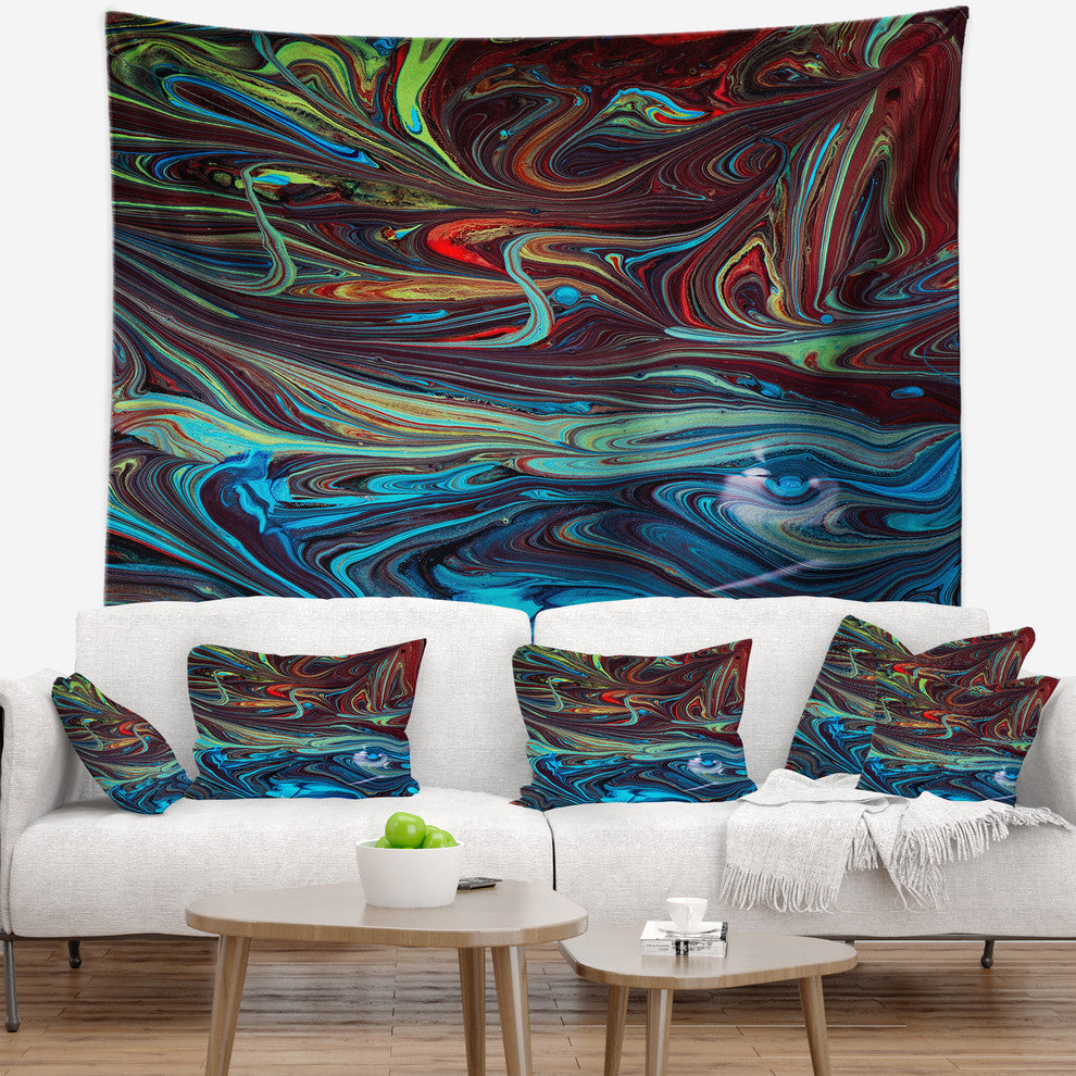 Red Blue Abstract Acrylic Paint Mix Abstract Wall Tapestry, 80"x68"