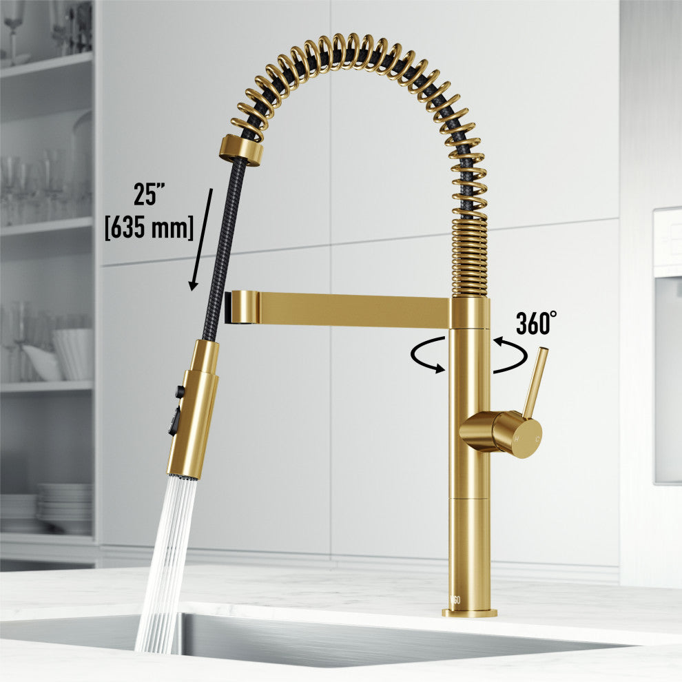 VIGO Edison Pro 20" H Single Handle Pull-Down Sprayer Kitchen Faucet, Matte Brushed Gold