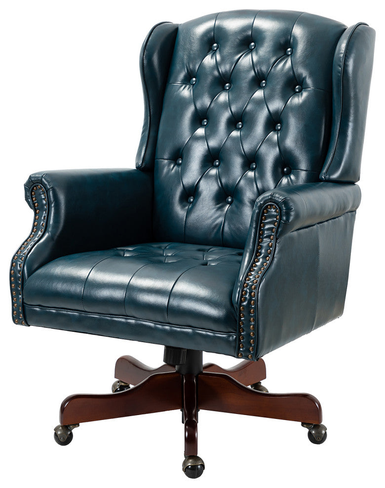 Executive Swivel Office Task Chair With Tufted Back, Turquoise