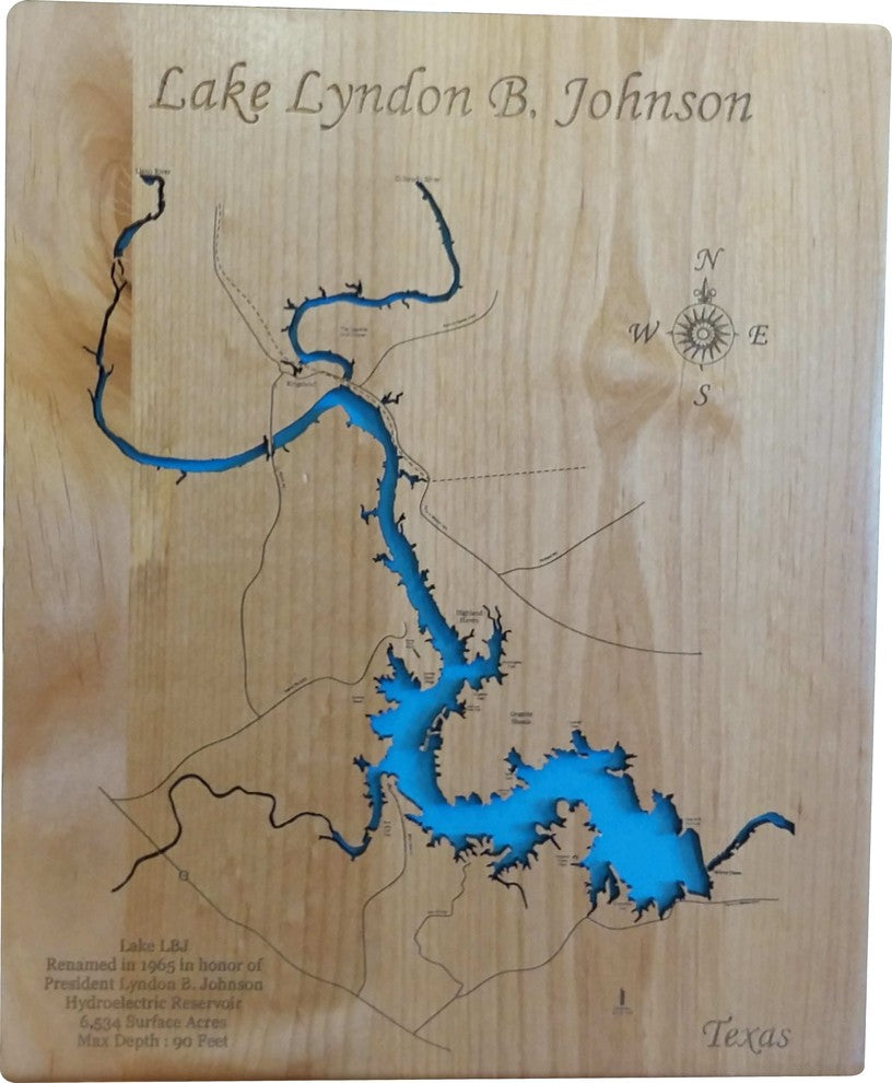 Lake LBJ, Texas-Wood Lake Map, Small Standout