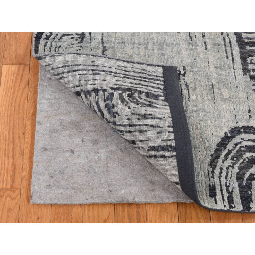 Cloud Gray THE CANE Pure Silk With Textured Wool Hand Knotted Rug 6'x9'