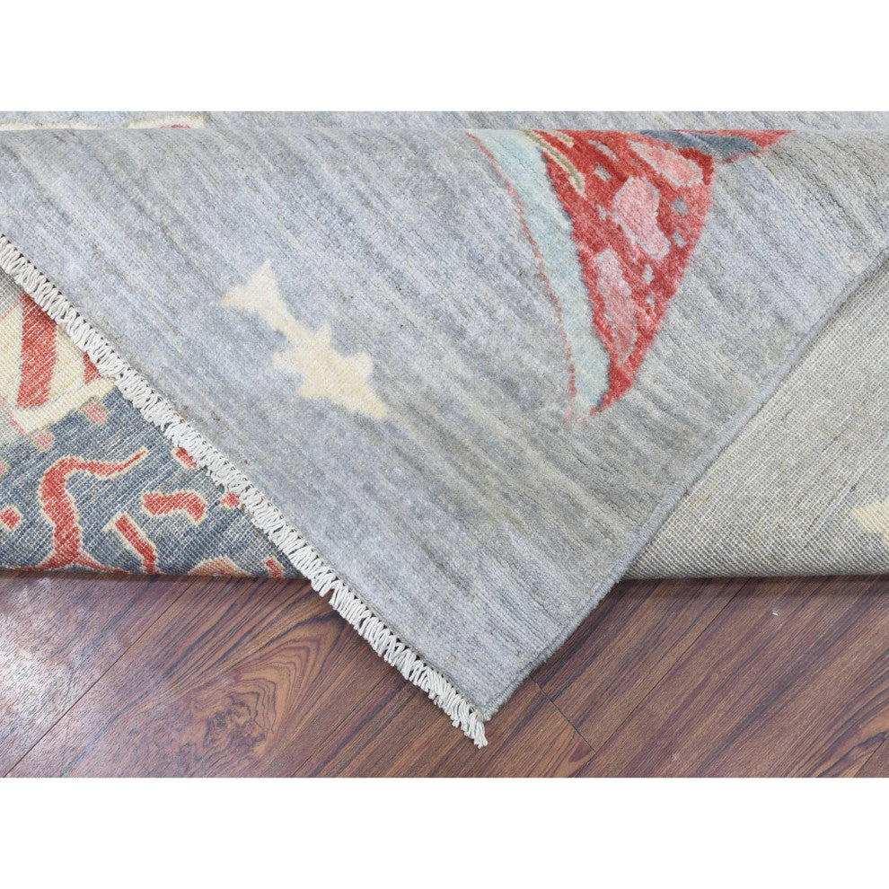 Light Gray, Soft Wool Hand Knotted, Afghan Peshawar Oriental Rug, 9'2"x11'9"