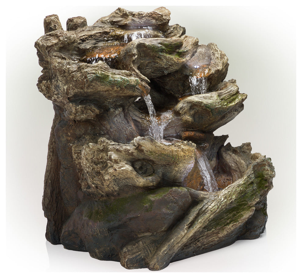 Alpine Rainforest Tiered Fountain With LED Lights, 31" Tall