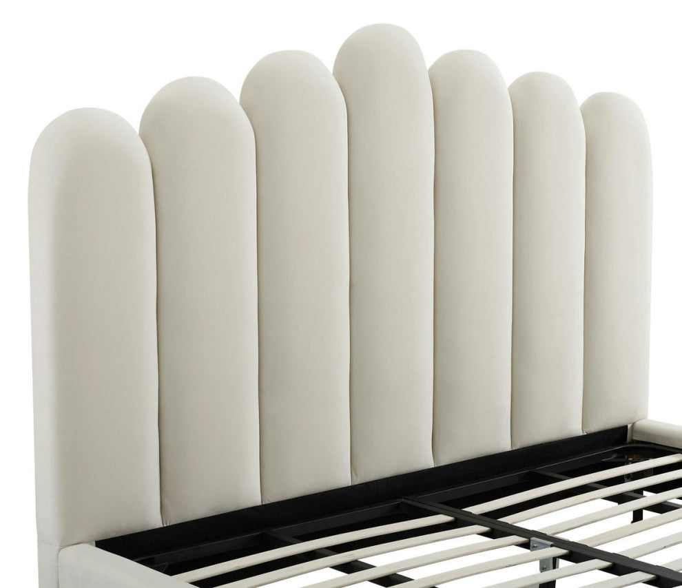 TOV Furniture Celine Cream Velvet Bed in Queen