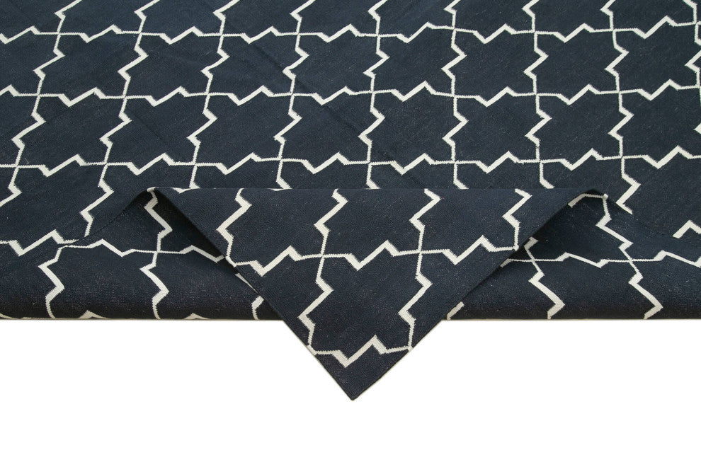 Rug N Carpet - Handmade Wool 9' 1'' x 11' 10'' Geometric Dhurrie Kilim Rug