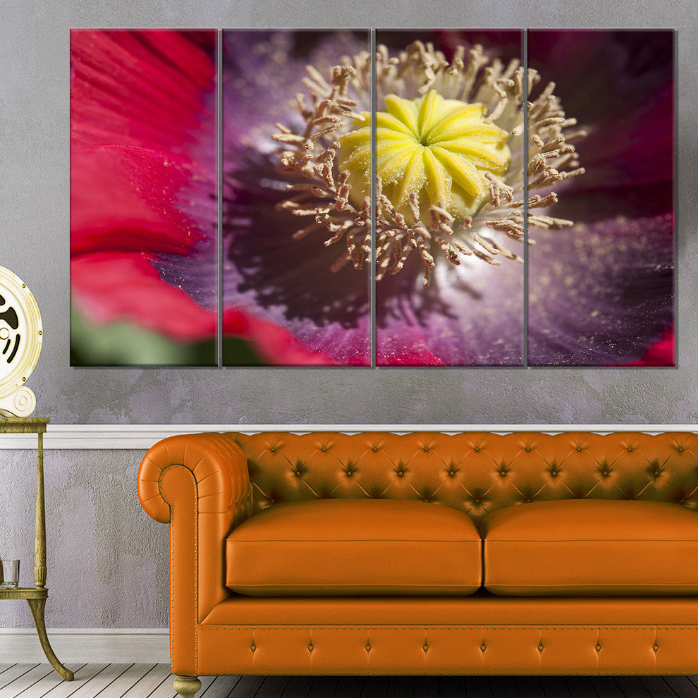 Colorful Opium Poppy Flower Photo, Flowers Canvas Artwork, 48"x28", 4 Panels