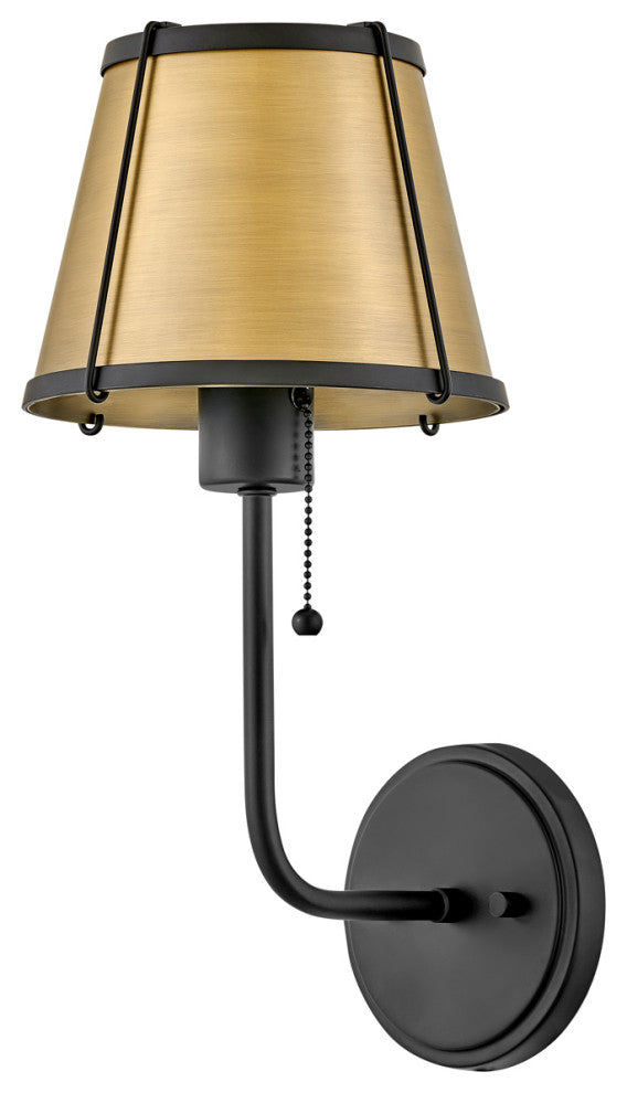 Hinkley Clarke Medium Single Light Sconce, Black With Dark Brass Accents