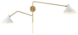 2-Light Wall Sconce, Matte Black With Natural Brass, White With Natural Brass