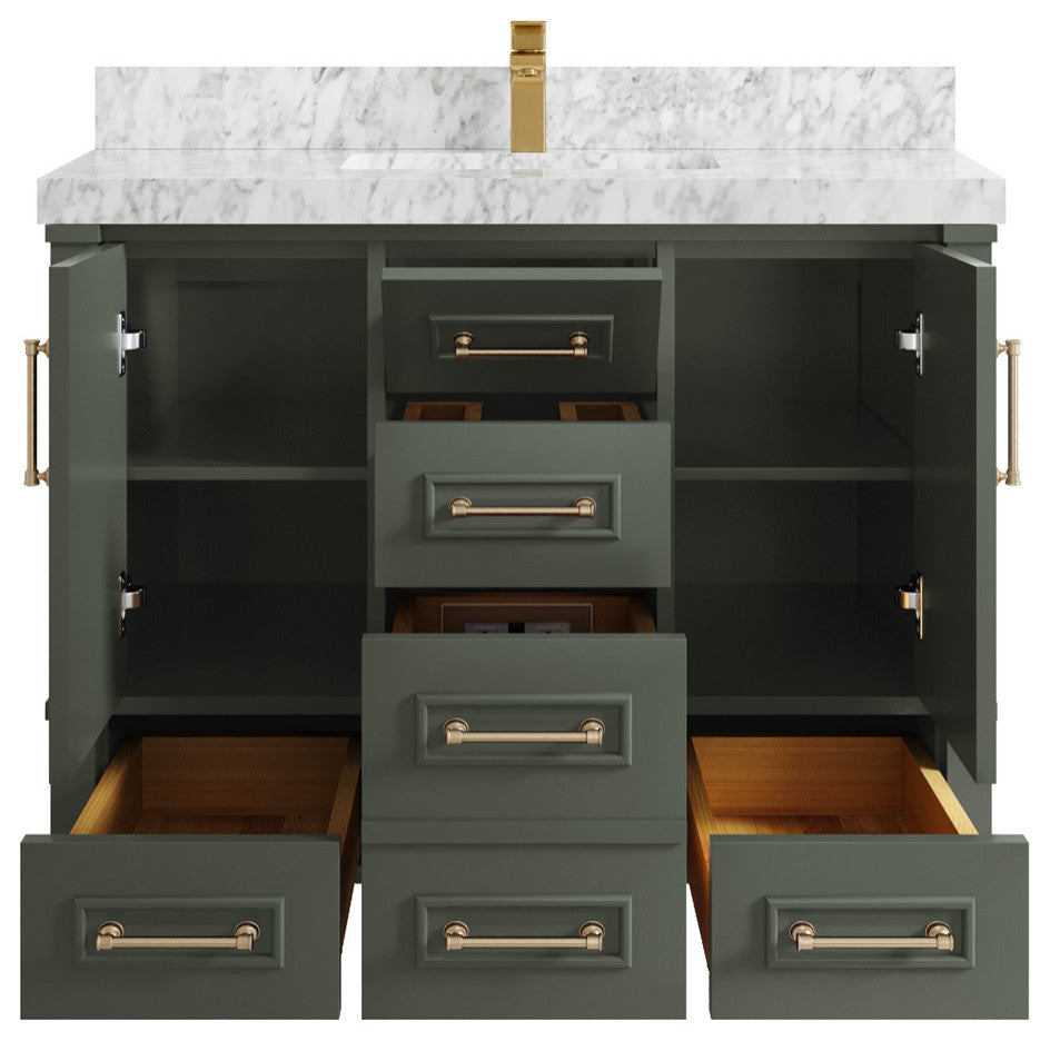 Aberdeen 42 Single Sink Bath Vanity in Pewter Green 2" Carrara Marble