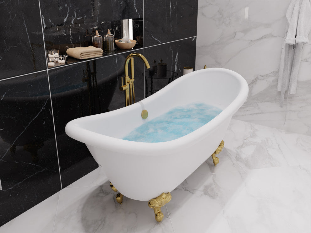 Falco 5.8' Acrylic Clawfoot Bathtub, Brushed Gold