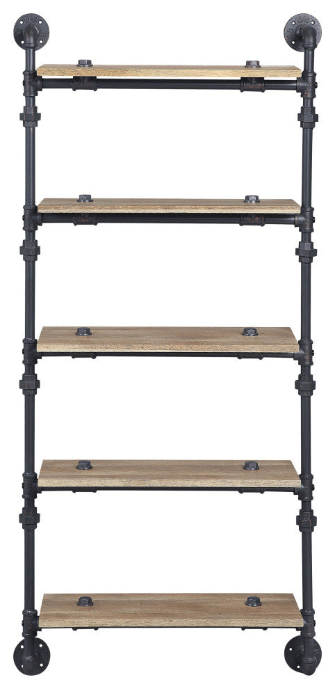 ACME Brantley Wall Rack With 5 Shelves, Oak and Sandy Black Finish