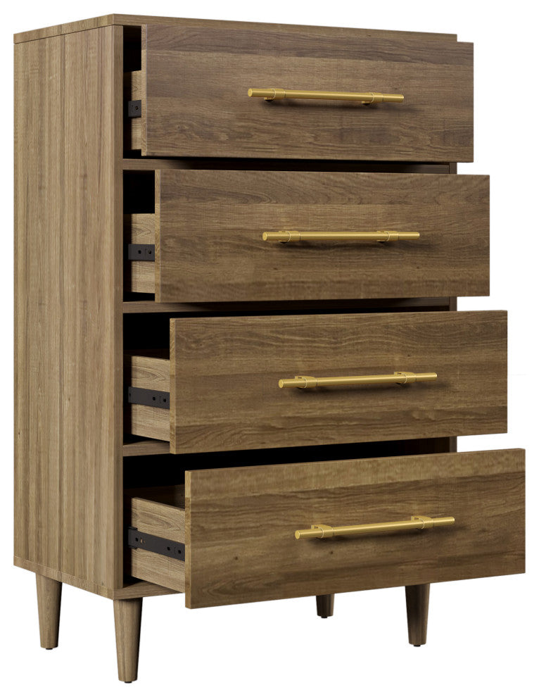4 Drawers 30" W Wood Chest, Natural Walnut