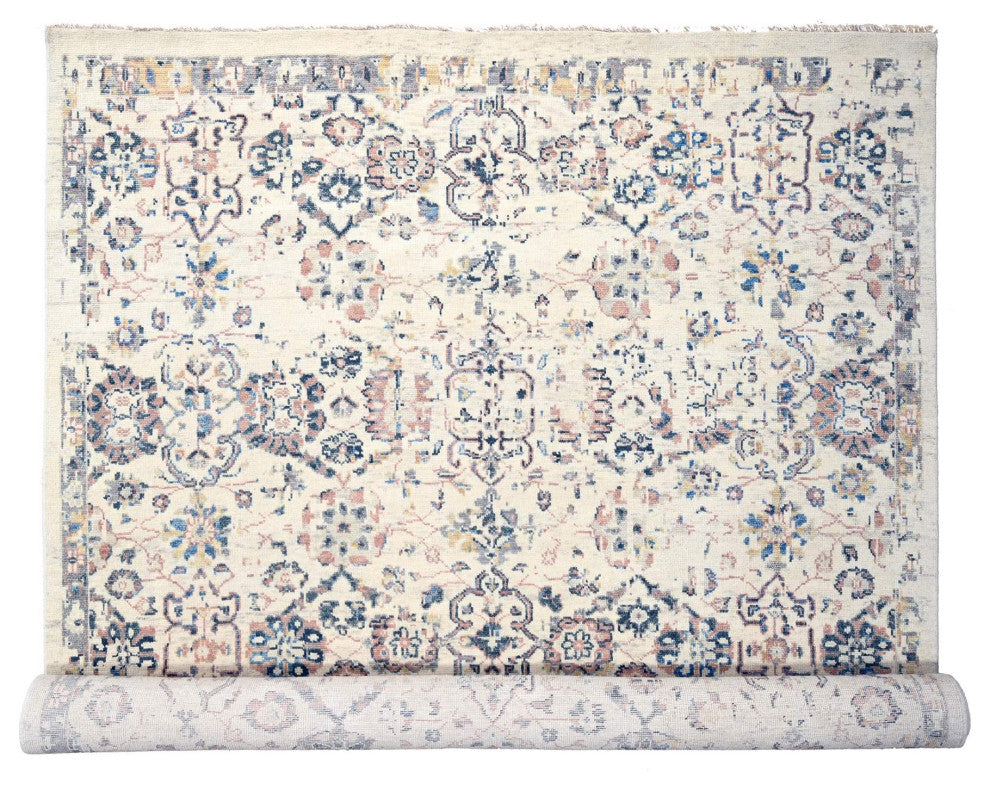 Ivory Mahal Design 100% Wool Hand Knotted Oriental Rug, 11'10"x17'8"
