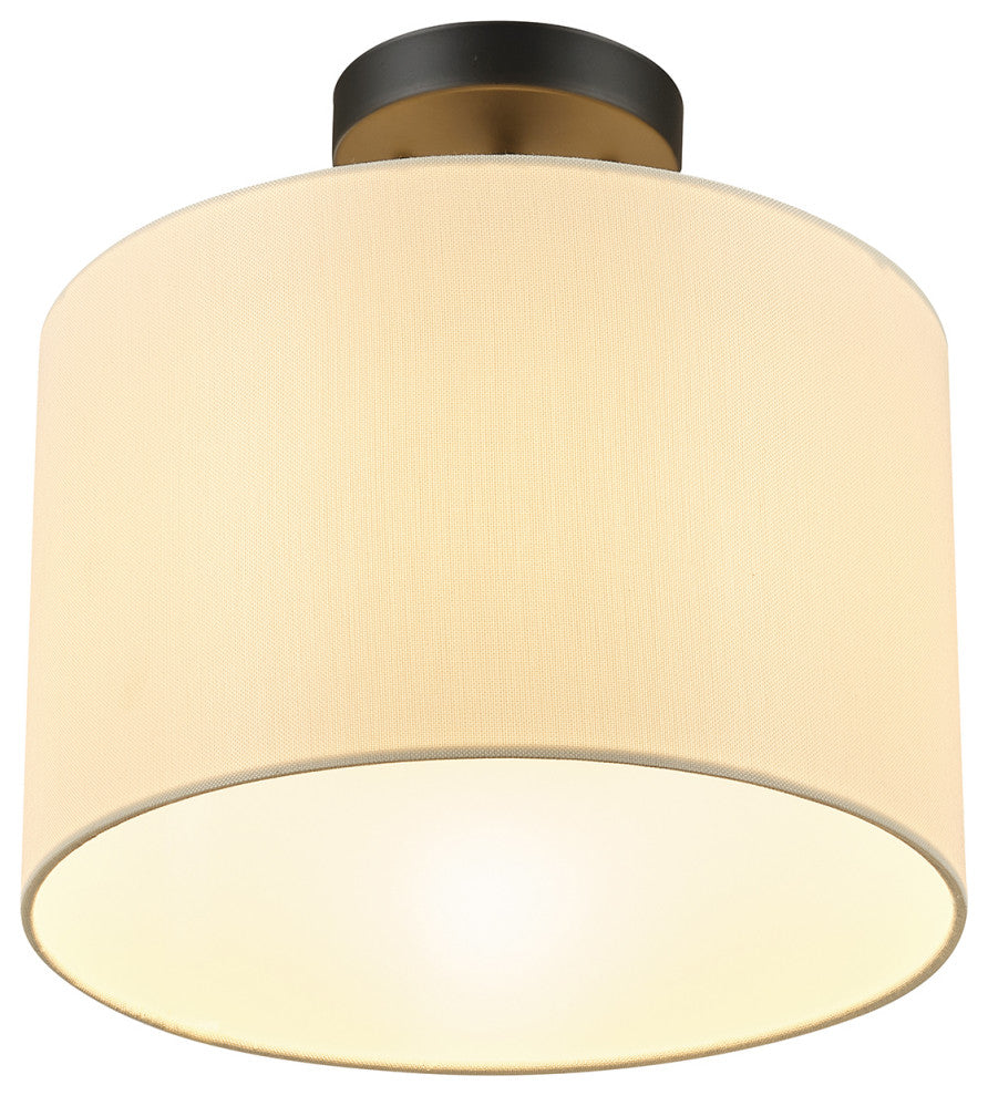 Jonas 1-Light Matte Black Flush Mount Ceiling Light with Beige Linen Shade