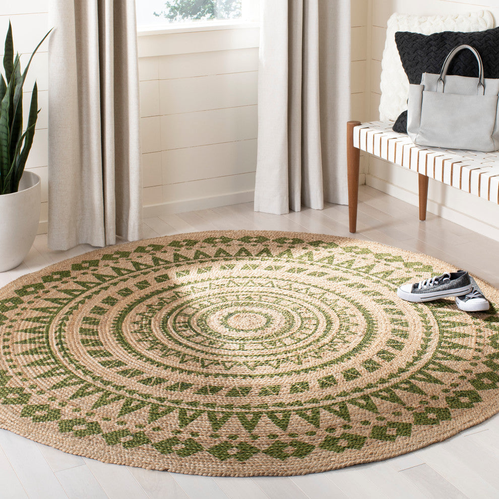 Safavieh Natural Fiber Collection NF802 Rug, Green/Natural, 4' Round