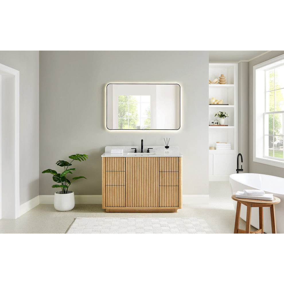 Clayton Bathroom Vanity, Washed Light Brown, 48", No Mirror