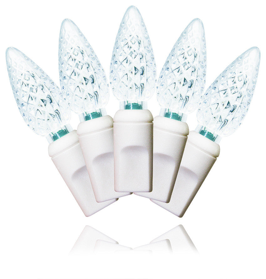 70 C6 Pure White LED Lights 4" Spacing On White Wire