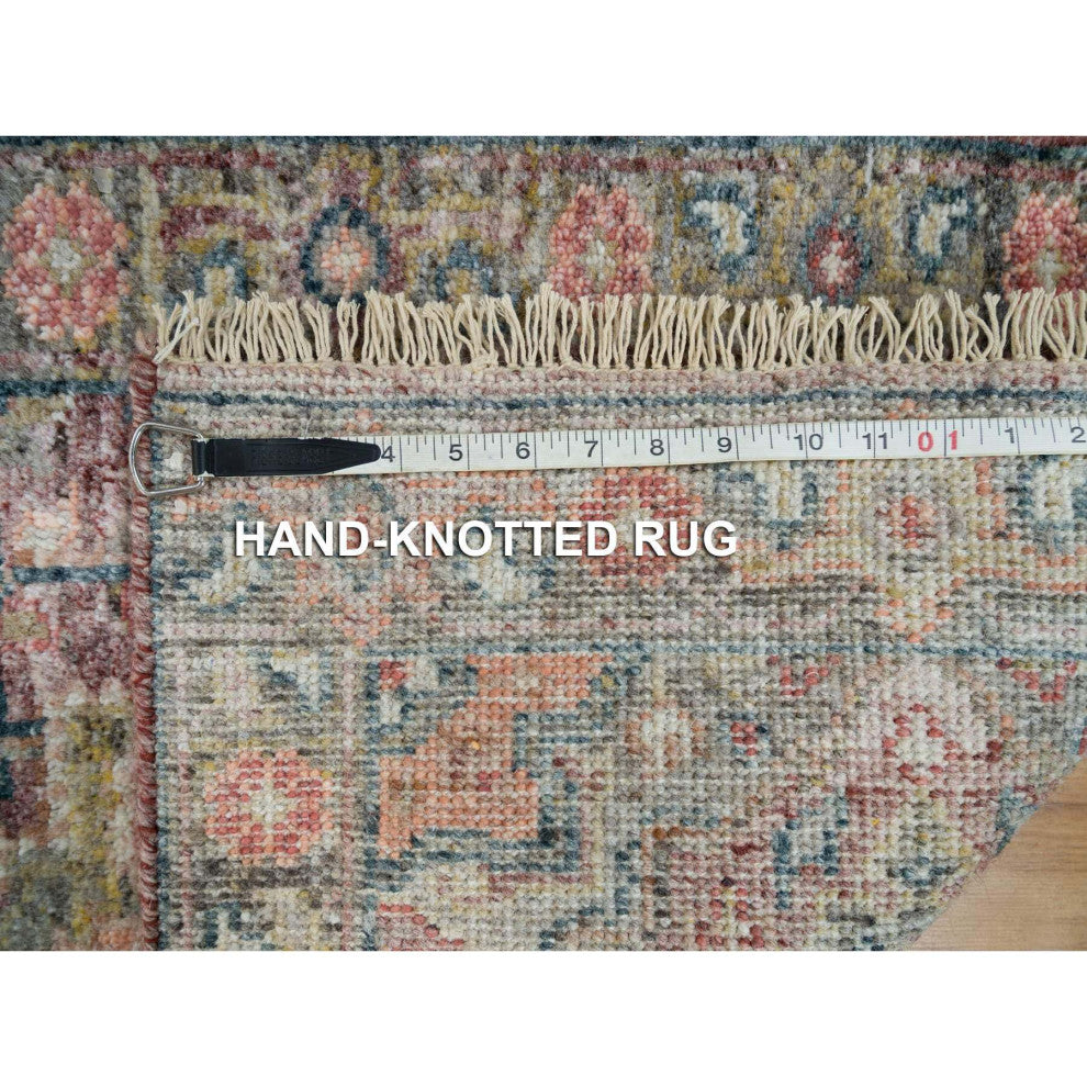 Sangria Red Soft Wool Heris Revival Hand Knotted Mat Oriental Rug, 2'x3'