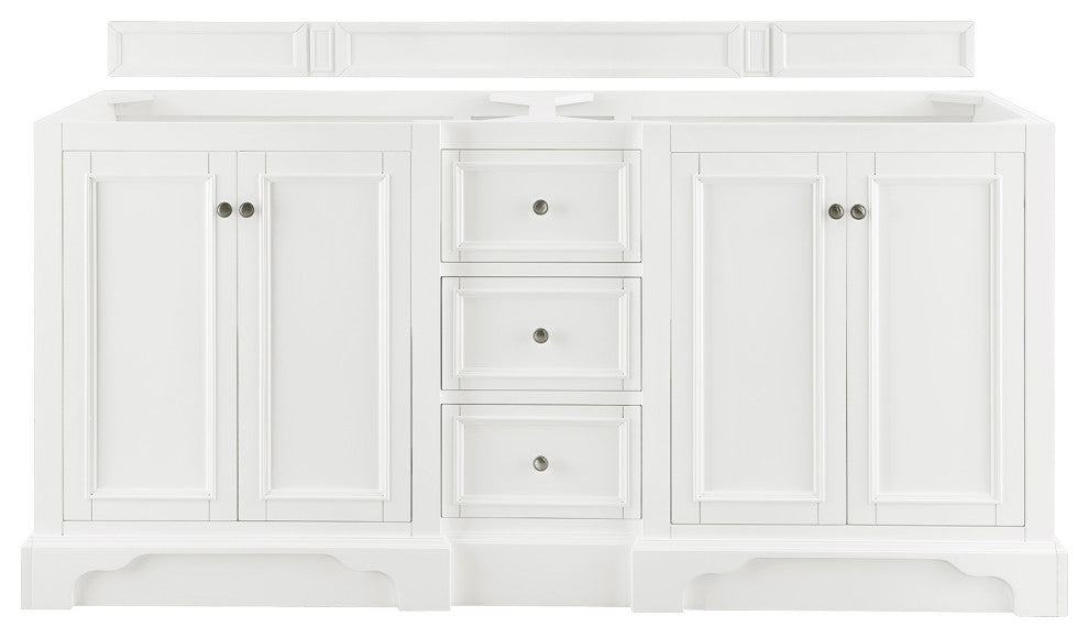 De Soto 132" Bright White Double Vanity Suite, 3cm Jasmine Pearl Top