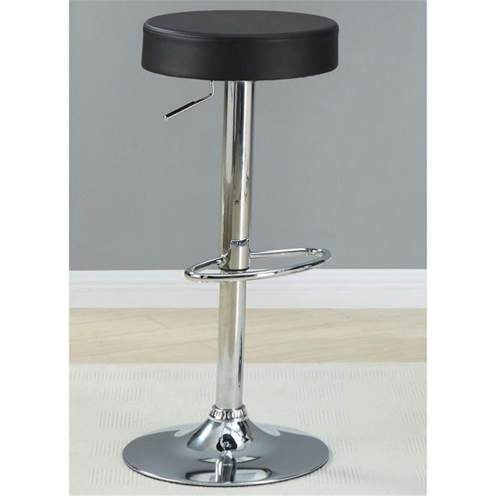 Coaster Contemporary Faux Leather Round Adjustable Bar Stool in Black