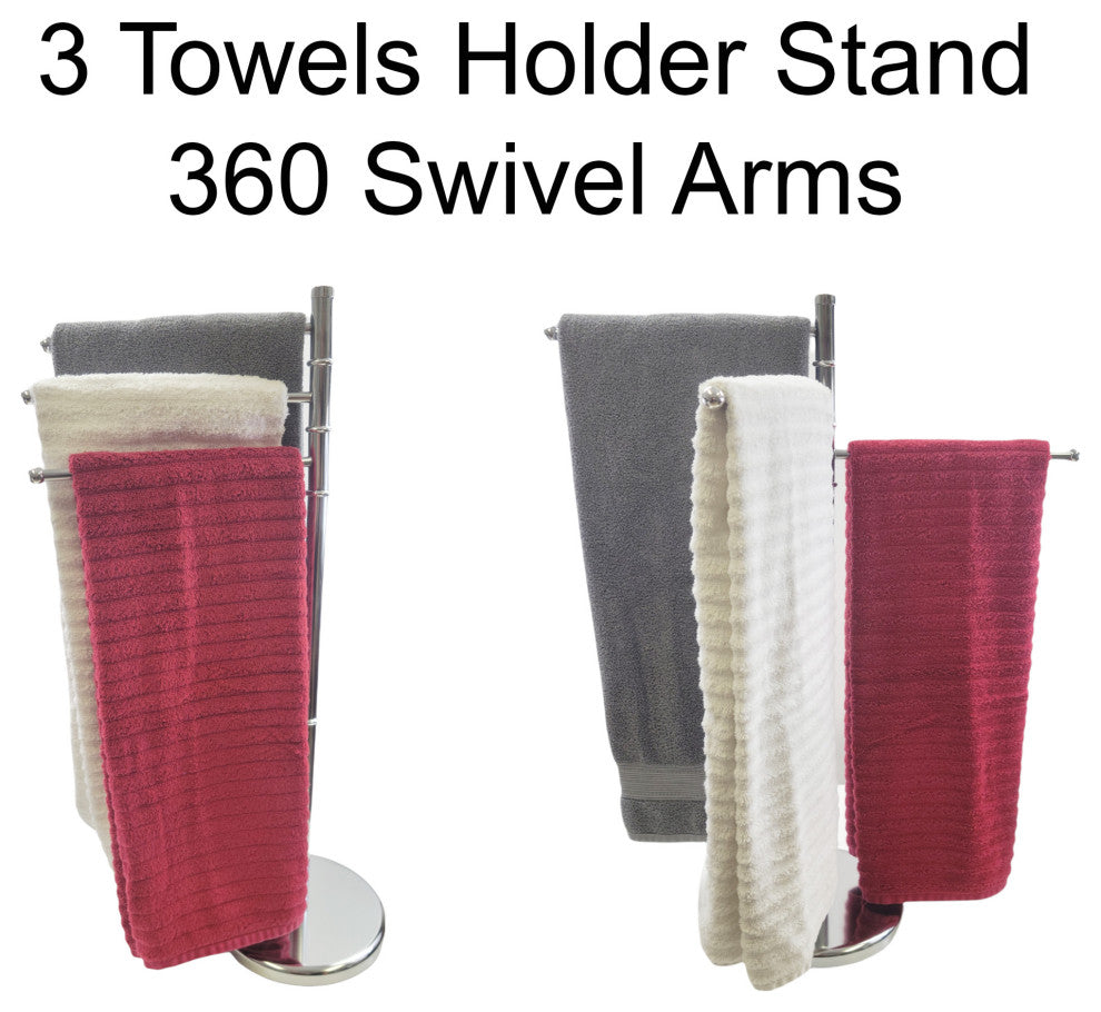 Stainless Steel Towel Rack Tree 3 Swiveling Arms Chrome