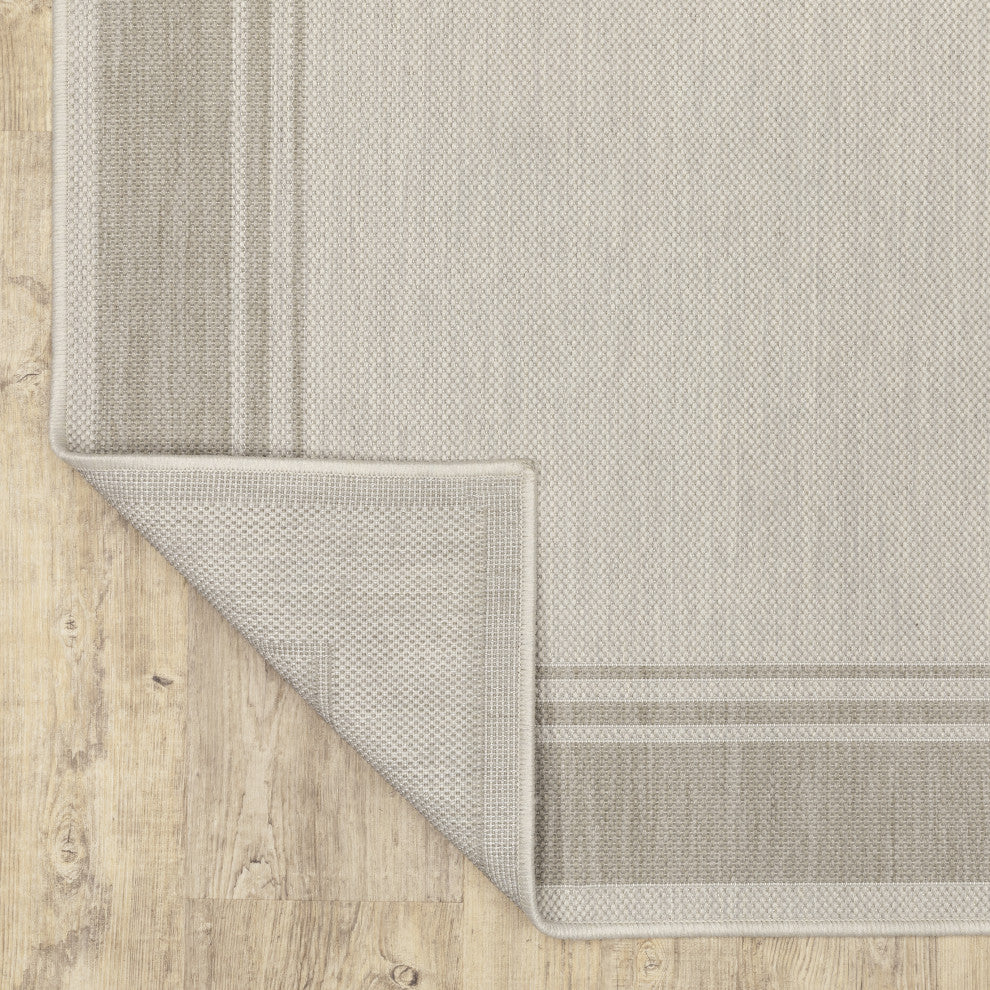Parlan Solid Border Indoor-Outdoor Area Rug, Ivory, 9'10"x12'10"