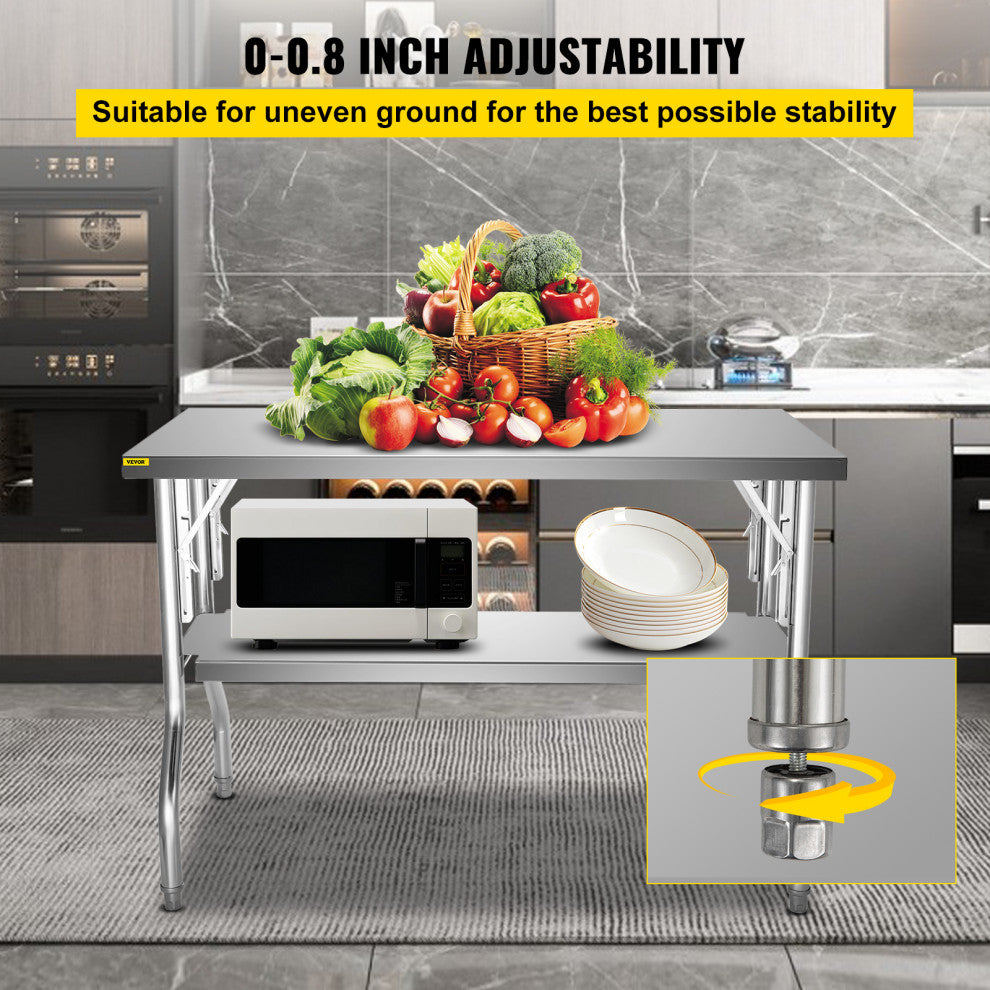 48x30 Inch Folding Prep Table Stainless Steel Worktable Kitchen Workstation