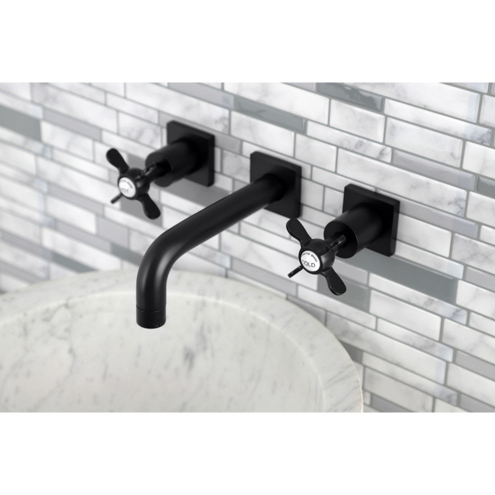 Kingston Brass KS6120BEX Two-Handle Wall Mount Bathroom Faucet, Matte Black