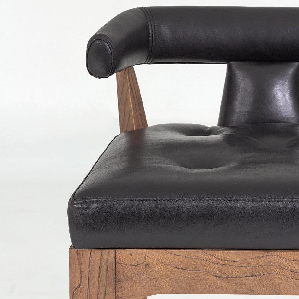 Luxe Sleek Contemporary Black Leather Bar Stool 32" Open T Back Walnut Wood