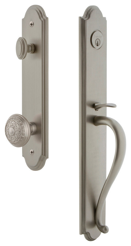 Arc 1-Piece Dummy Handleset, S Grip and Windsor Knob, Satin Nickel, 848778