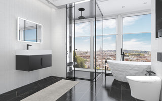 CastelloUSA Amazon 30" Left Wall Mounted Bathroom Vanity Set, Black, White Top, Black Handles
