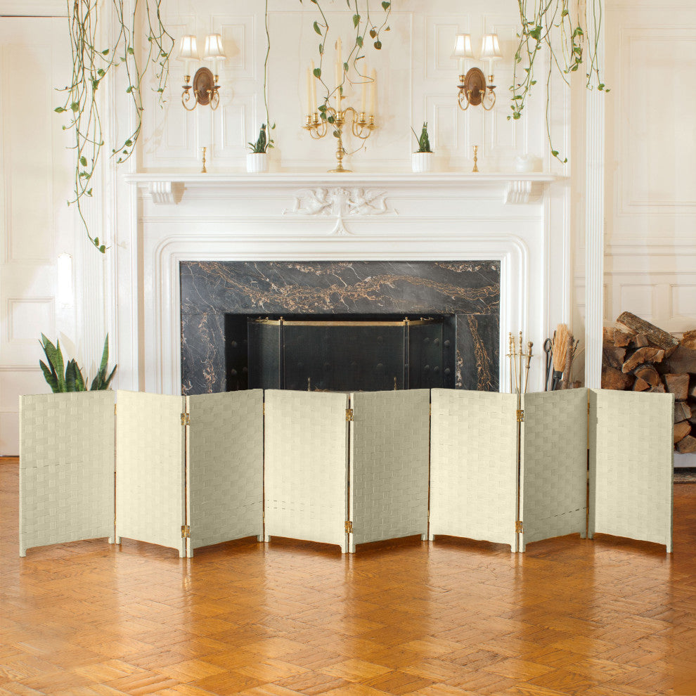 2 ft. Short Woven Fiber Room Divider 8 Panel Cream