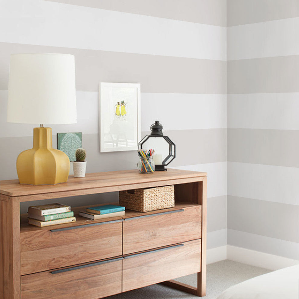 Horizontal Stripe Bold Peel and Stick Vinyl Wallpaper, Beige, 24"w X 108"h