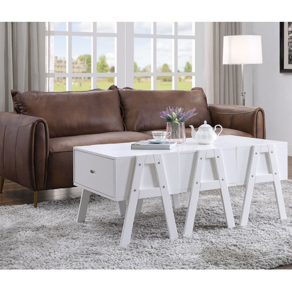 Rectangular Convertible Coffee Table, White Finish