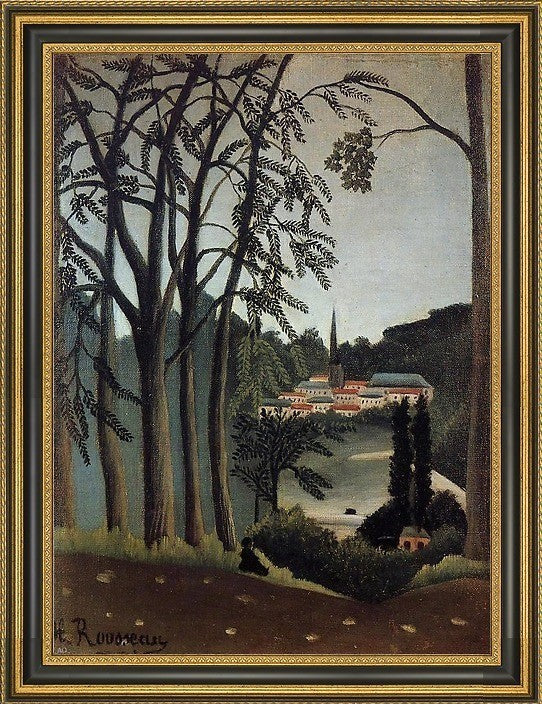 Henri Rousseau View of Saint Cloud Framed Premium Canvas Print, 18"x24"