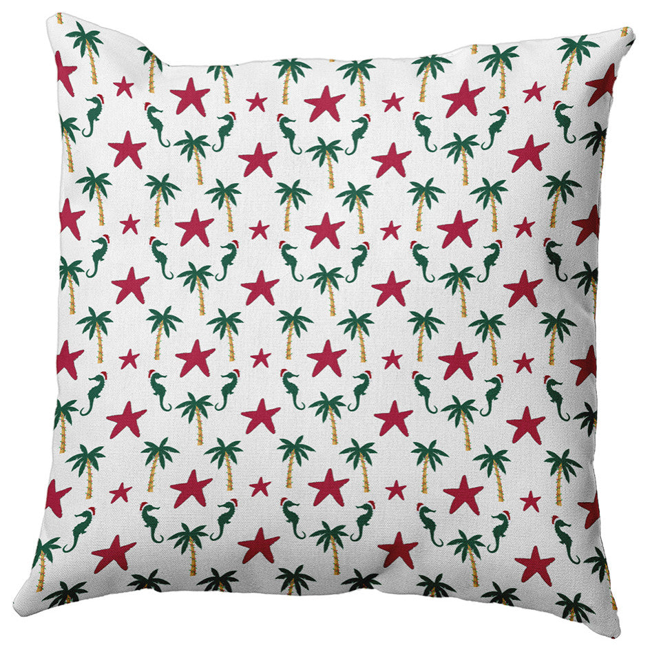 Christmas Beach Pattern Accent Pillow, Christmas Pink, 18"x18"