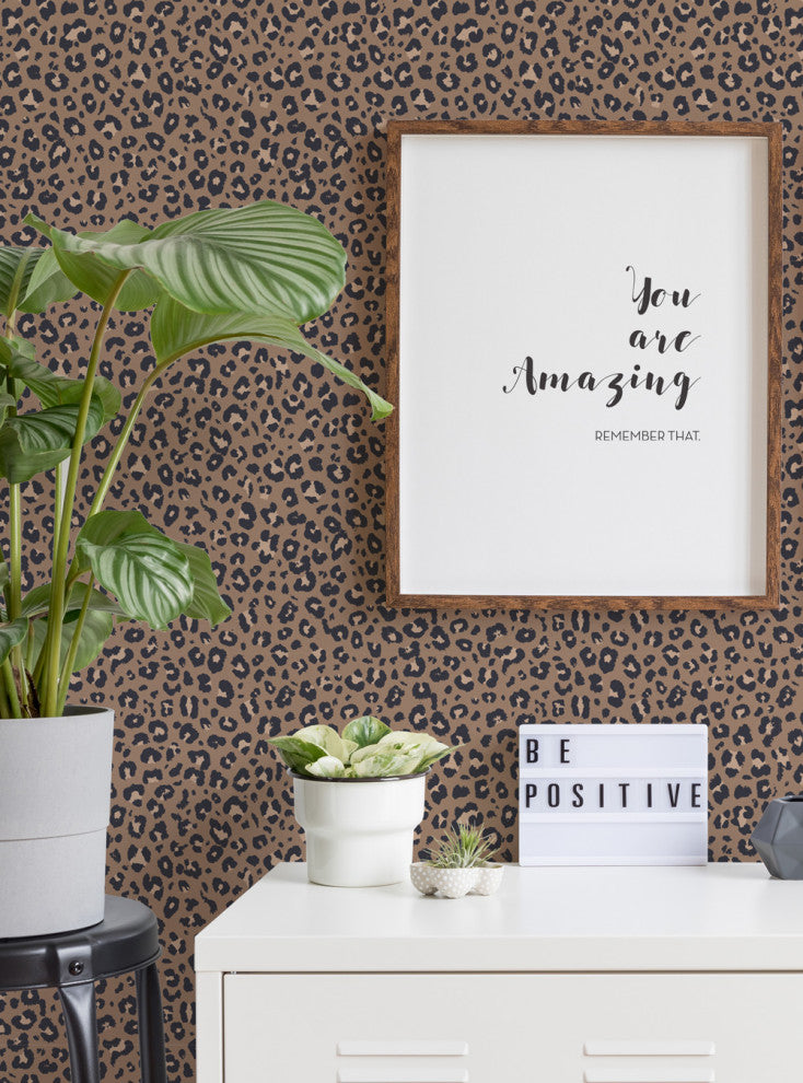 Animal Print Leopard Peel and Stick Vinyl Wallpaper, Dark Natural, 24"w X 60"h