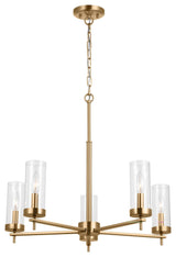 Zire Five Light Chandelier, Satin Brass