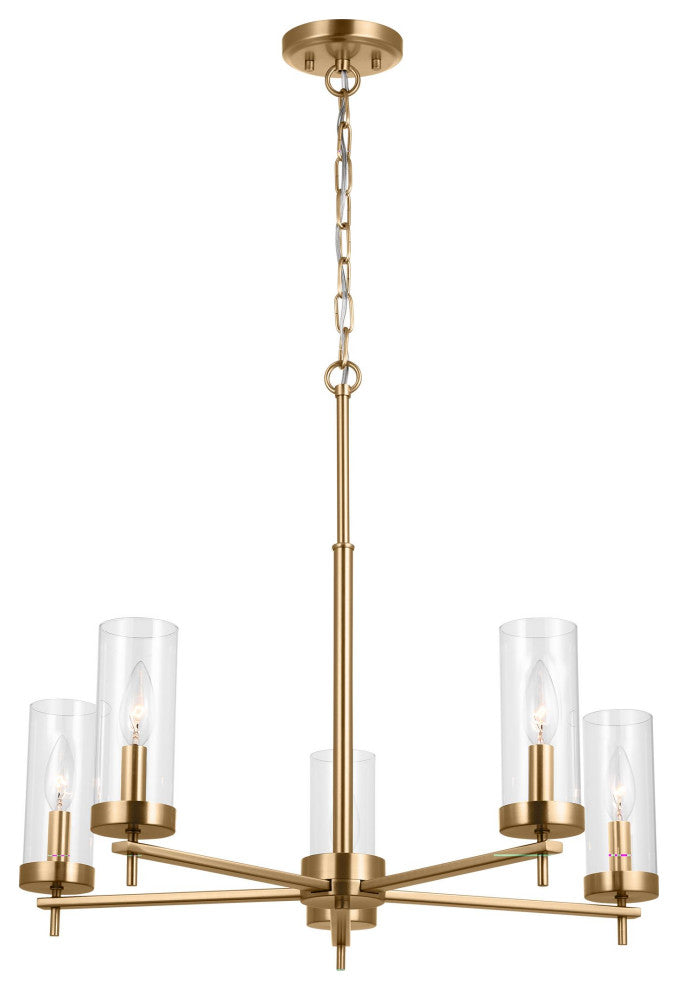 Zire Five Light Chandelier, Satin Brass